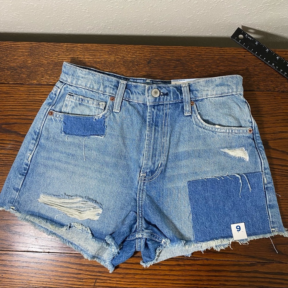 Arizona Two Tone Frayed Shorts High Rise Sz 9 Denim Distressed Cut Off S…